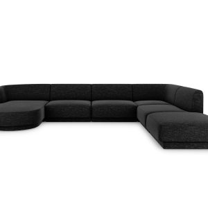 Micadoni Panoramische hoekbank rechts Miley 6-zits, chenille, zwart – Micadoni Panoramische hoekbank rechts Miley 6-zits, chenille, zwart –