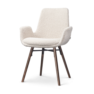 Nolon Nena-Eef Eetkamerstoel Bouclé Beige – met Armleuning – Walnoot Nolon Nena-Eef Eetkamerstoel Bouclé Beige – met Armleuning – Walnoot
