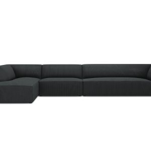 Micadoni linker hoekbank Ruby 5-zits, ribfluwelen, zwart – 180x366x69c Micadoni linker hoekbank Ruby 5-zits, ribfluwelen, zwart – 180x366x69c