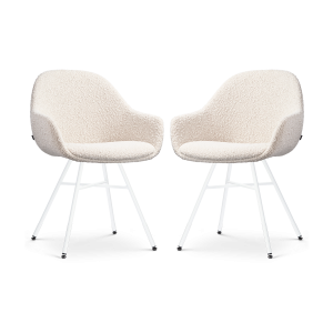Nolon Noa-Mae Eetkamerstoelen Set van 2 – Bouclé Beige – Witte Poten Nolon Noa-Mae Eetkamerstoelen Set van 2 – Bouclé Beige – Witte Poten