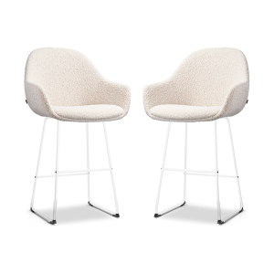 Nolon Nino-Mae Barkrukken Set van 2 – Bouclé Beige – Wit – 65 cm