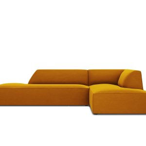 Micadoni rechter hoekbank Ruby 4-zits, flueel, geel – 180x273x69cm