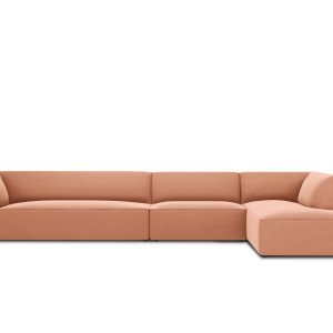 Micadoni rechter hoekbank Ruby 5-zits, flueel, roze – 180x366x69cm Micadoni rechter hoekbank Ruby 5-zits, flueel, roze – 180x366x69cm