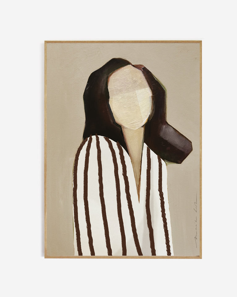 My Deer Art Shop - Art Print - Lady in Stripes (brown) - Katoenpapier