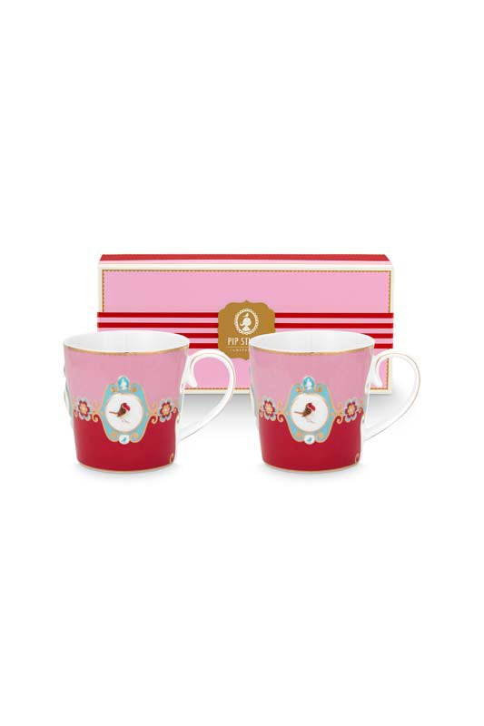 Pip Studio Mokken - Love Birds Medallion - Rood Roze - 300ml - Set van