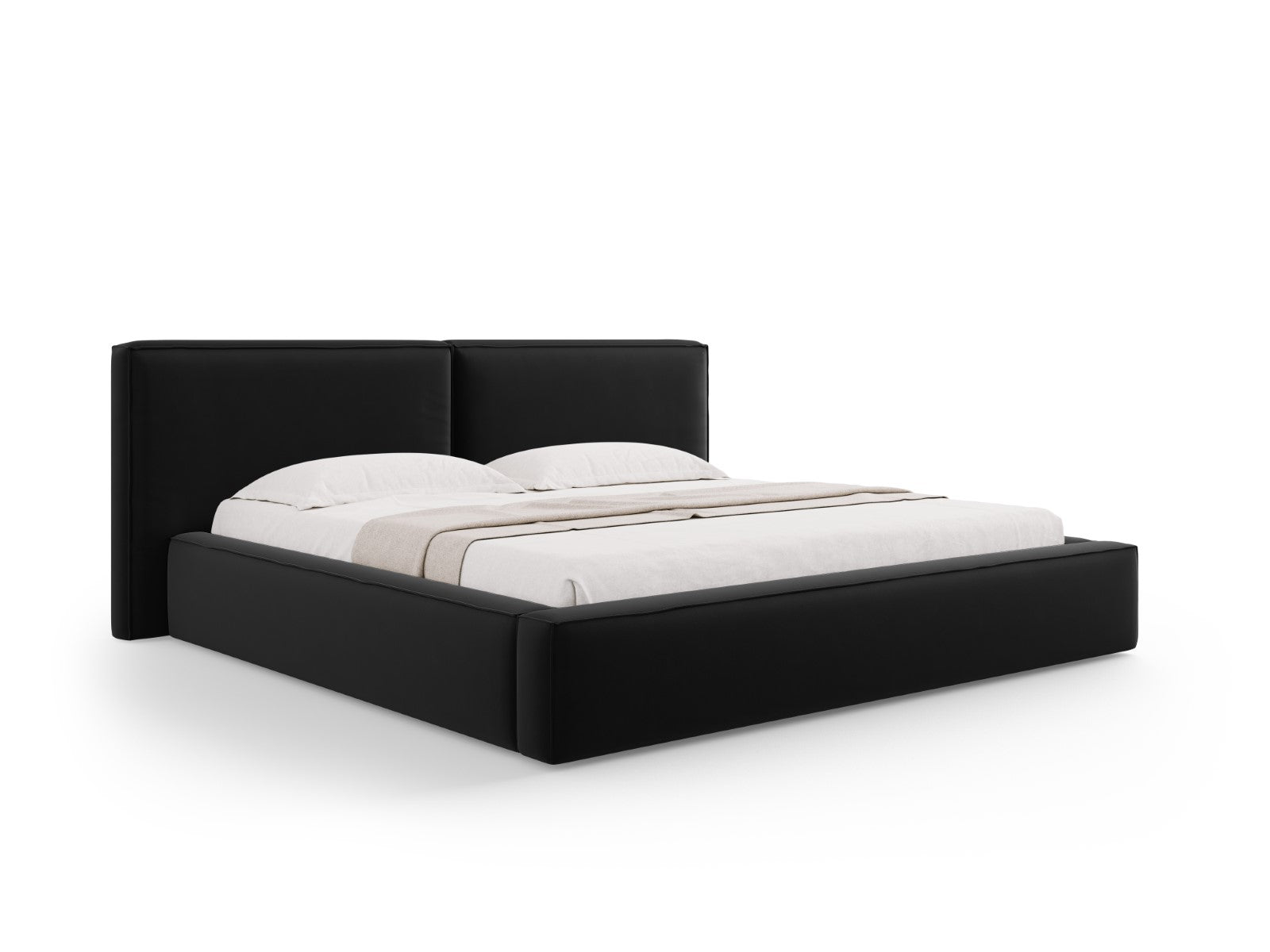 Micadoni Opbergbed met hoofdeinde Jodie 200x200cm, flueel, zwart - 228