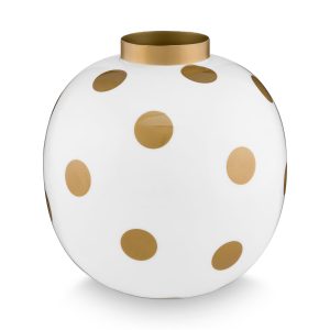 Pip Studio Vaas Dots – Metaal – Wit/ Goud – 23cm Pip Studio Vaas Dots – Metaal – Wit/ Goud – 23cm