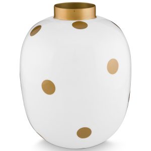 Pip Studio Vaas Dots – Metaal – Wit/ Goud – 32cm Pip Studio Vaas Dots – Metaal – Wit/ Goud – 32cm