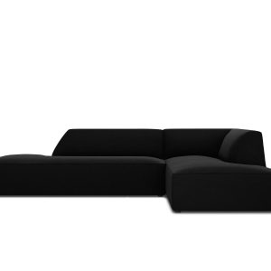 Micadoni rechter hoekbank Ruby 4-zits, flueel, zwart – 180x273x69cm