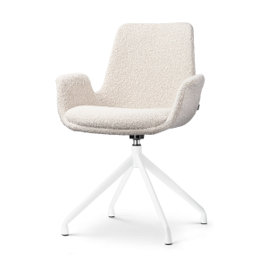Nolon Nola-Eef Eetkamerstoel Bouclé Beige – Draaibaar Wit Onderstel Nolon Nola-Eef Eetkamerstoel Bouclé Beige – Draaibaar Wit Onderstel