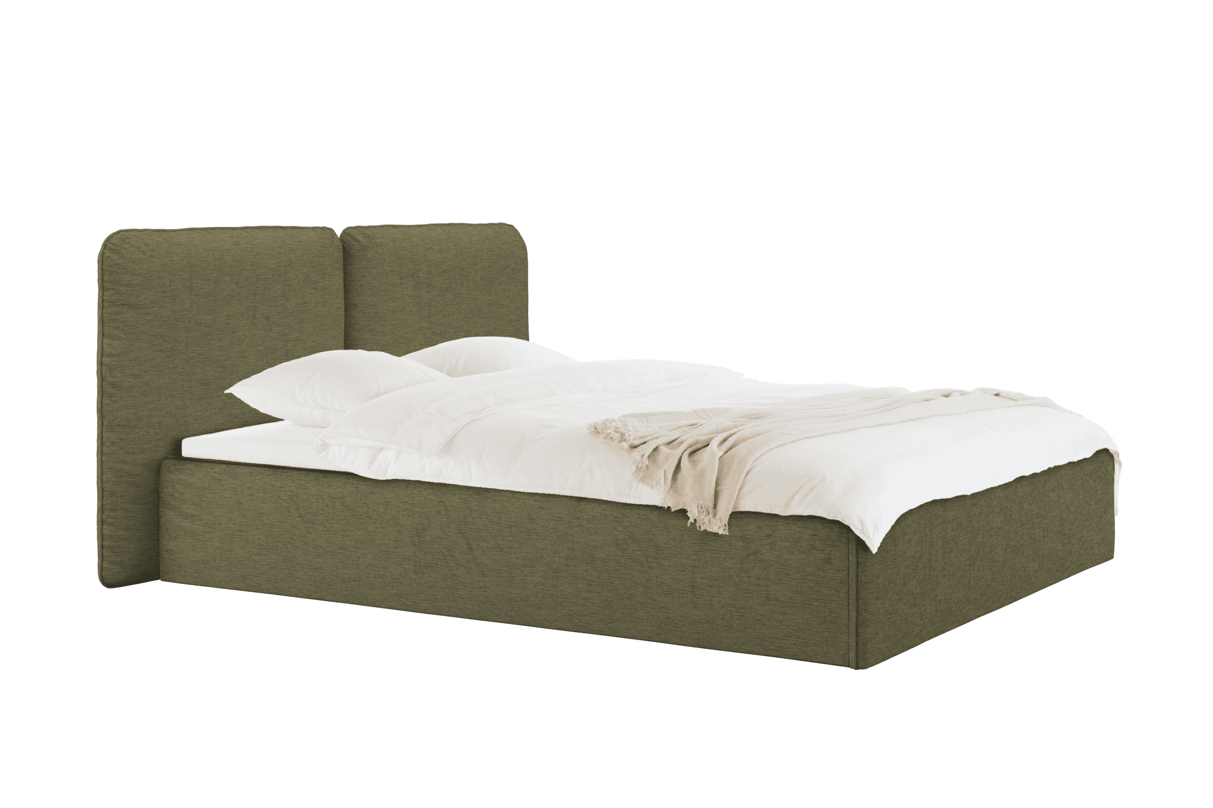 noo.ma gestoffeerd bed met opbergruimte, Earthy Green, lits-jumeaux