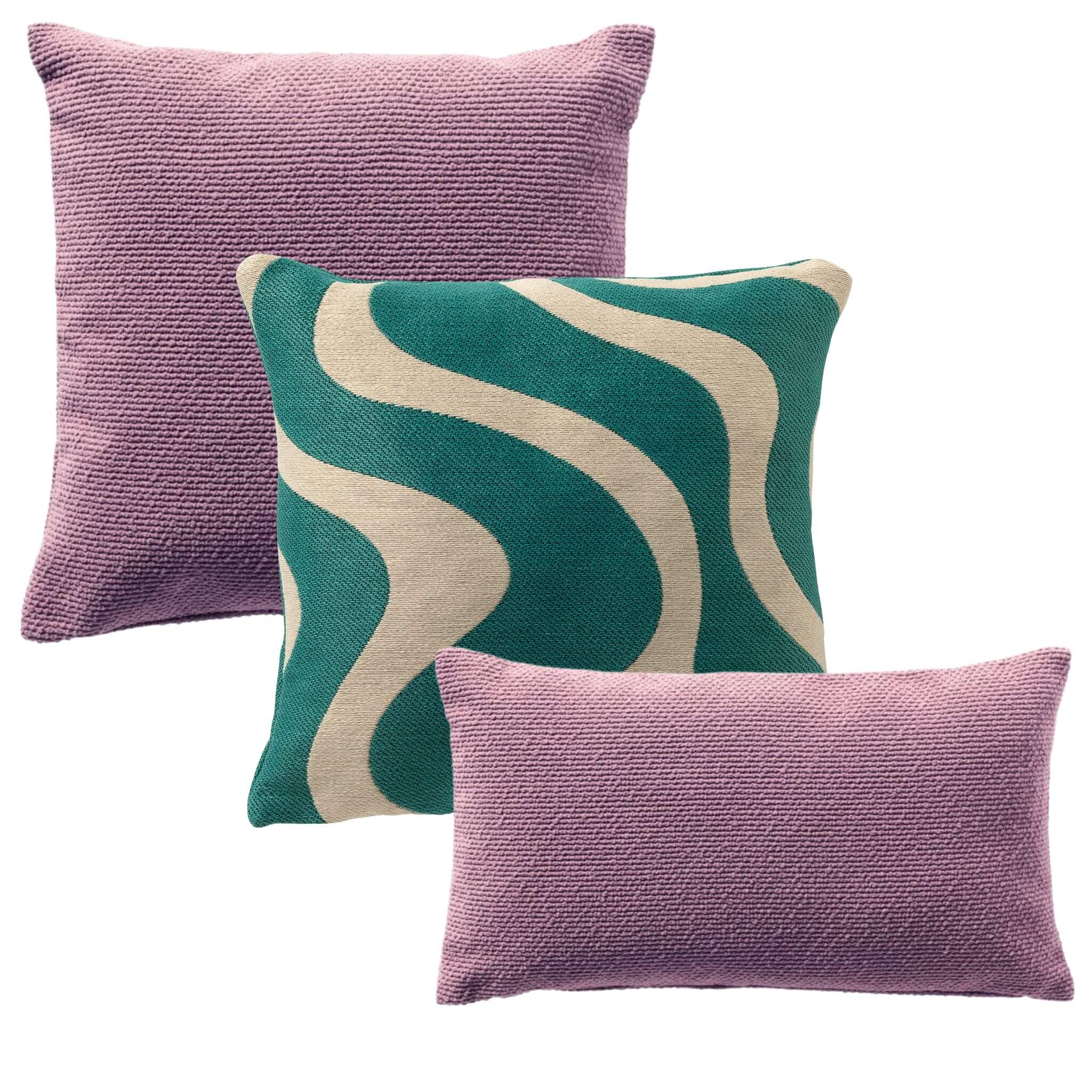KUSSENSET - 3-delig - Purple Wave - 45x45 cm, 30x50 cm - inclusief bin