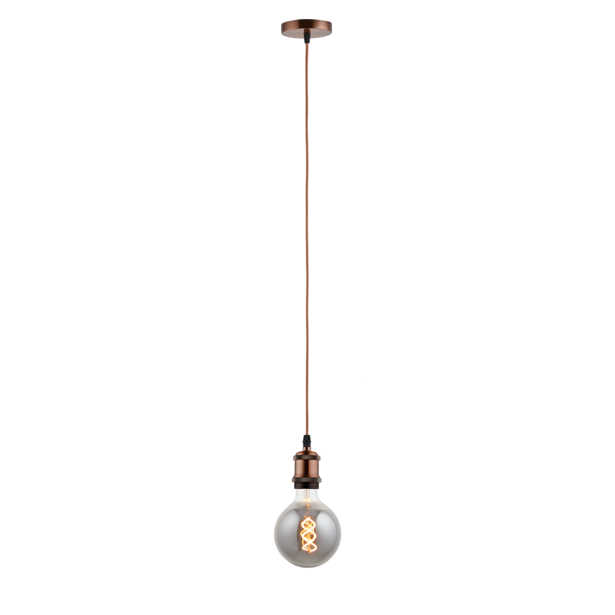 Lighto | Pendel Koper | Inclusief Lichtbron Rookglas | Vintage | 1.5m