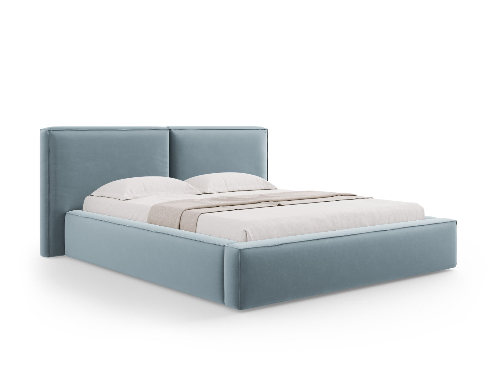 Micadoni Opbergbed met hoofdeinde Jodie 160x200cm, flueel, lichtblauw