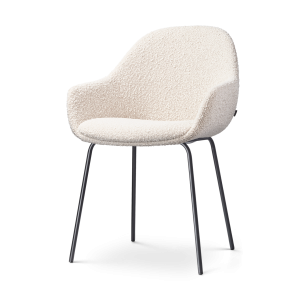 Nolon Nora-Mae Eetkamerstoel Bouclé Beige – Armleuning – Zwarte Poten