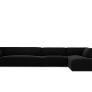 Micadoni rechter hoekbank Ruby 5-zits, flueel, zwart – 180x366x69cm Micadoni rechter hoekbank Ruby 5-zits, flueel, zwart – 180x366x69cm