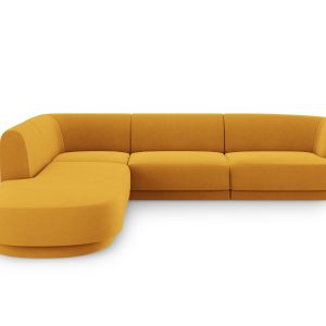 Micadoni linker hoekbank Miley 6-zits, flueel, geel – 248x255x70cm Micadoni linker hoekbank Miley 6-zits, flueel, geel – 248x255x70cm