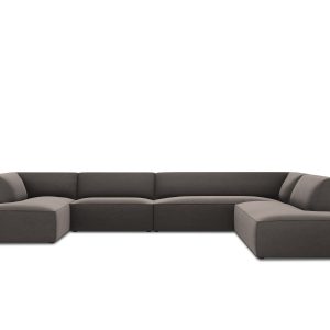 Micadoni Panoramische hoekbank rechts Ruby 7-zits, flueel, donkergrijs