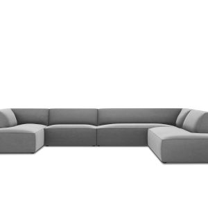 Micadoni Panoramische hoekbank rechts Ruby 7-zits, flueel, grijs – 273