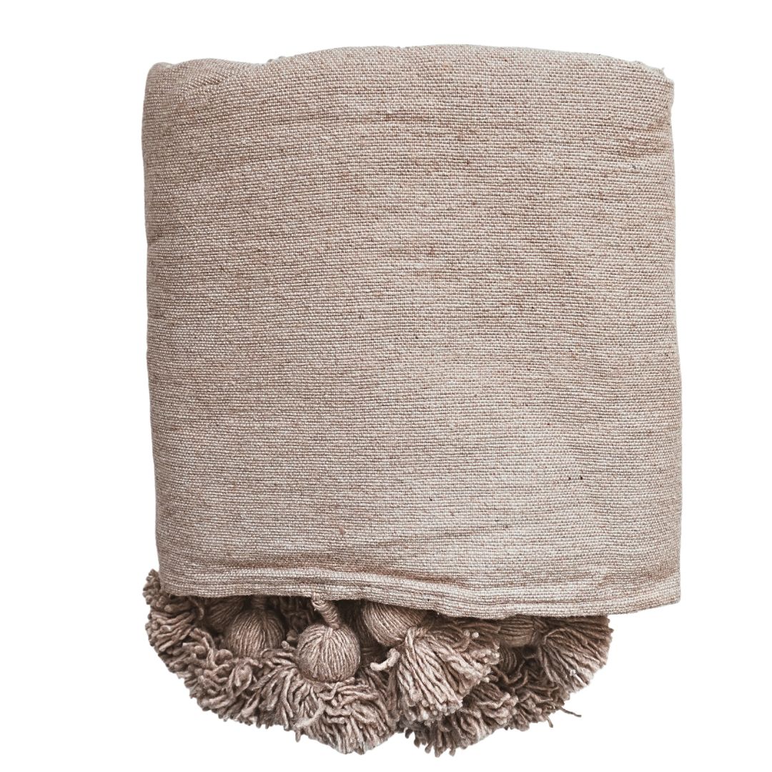 NOA MAY Plaid Pom Pom - taupe - 145 x 155 cm