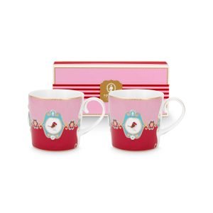 Pip Studio Mokken – Love Birds Medallion – Rood Roze – 190ml – Set van