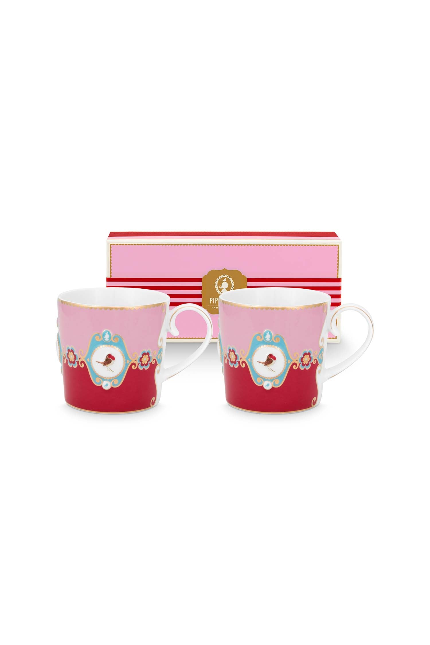Pip Studio Mokken - Love Birds Medallion - Rood Roze - 190ml - Set van