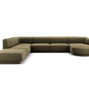 Micadoni Panoramische hoekbank links Miley 6-zits, flueel, groente – 2 Micadoni Panoramische hoekbank links Miley 6-zits, flueel, groente – 2
