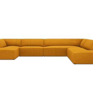 Micadoni Panoramische hoekbank rechts Ruby 7-zits, ribfluwelen, geel – Micadoni Panoramische hoekbank rechts Ruby 7-zits, ribfluwelen, geel –