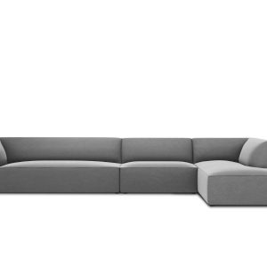Micadoni rechter hoekbank Ruby 5-zits, flueel, grijs – 180x366x69cm Micadoni rechter hoekbank Ruby 5-zits, flueel, grijs – 180x366x69cm