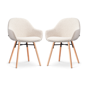 Nolon Nena-Mae Eetkamerstoelen Set van 2 – Bouclé Beige – Houten Poten Nolon Nena-Mae Eetkamerstoelen Set van 2 – Bouclé Beige – Houten Poten