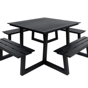 MaximaVida vierkante aluminium picknicktafel Dex 215 cm zwart – open i MaximaVida vierkante aluminium picknicktafel Dex 215 cm zwart – open i