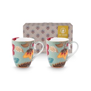 Pip Studio Mokken – Blooming Tales – Lichtblauw – 365ml – Set van 2 Pip Studio Mokken – Blooming Tales – Lichtblauw – 365ml – Set van 2