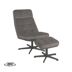 LABEL51 Fauteuil Alvar – Antraciet Stof – Draaibaar – Incl. Hocker LABEL51 Fauteuil Alvar – Antraciet Stof – Draaibaar – Incl. Hocker