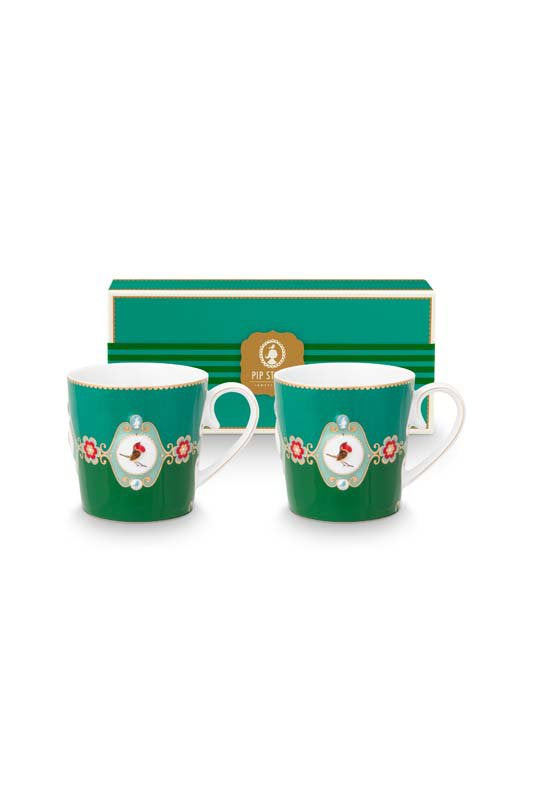 Pip Studio Mokken - Love Birds Medallion - Donkergroen - 300ml - Set v