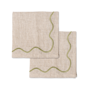 Kulu Club servetten wavy – 100% linnen – beige/groen – set van 2 Kulu Club servetten wavy – 100% linnen – beige/groen – set van 2