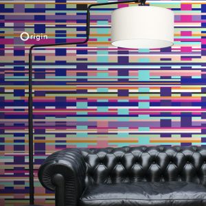 Origin fotobehang grafische strepen turquoise, zwart, paars, roze en w Origin fotobehang grafische strepen turquoise, zwart, paars, roze en w