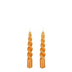 Mica Decorations Twist Kaars – Set van 2 – H15 cm – Oranje, glanzend Mica Decorations Twist Kaars – Set van 2 – H15 cm – Oranje, glanzend