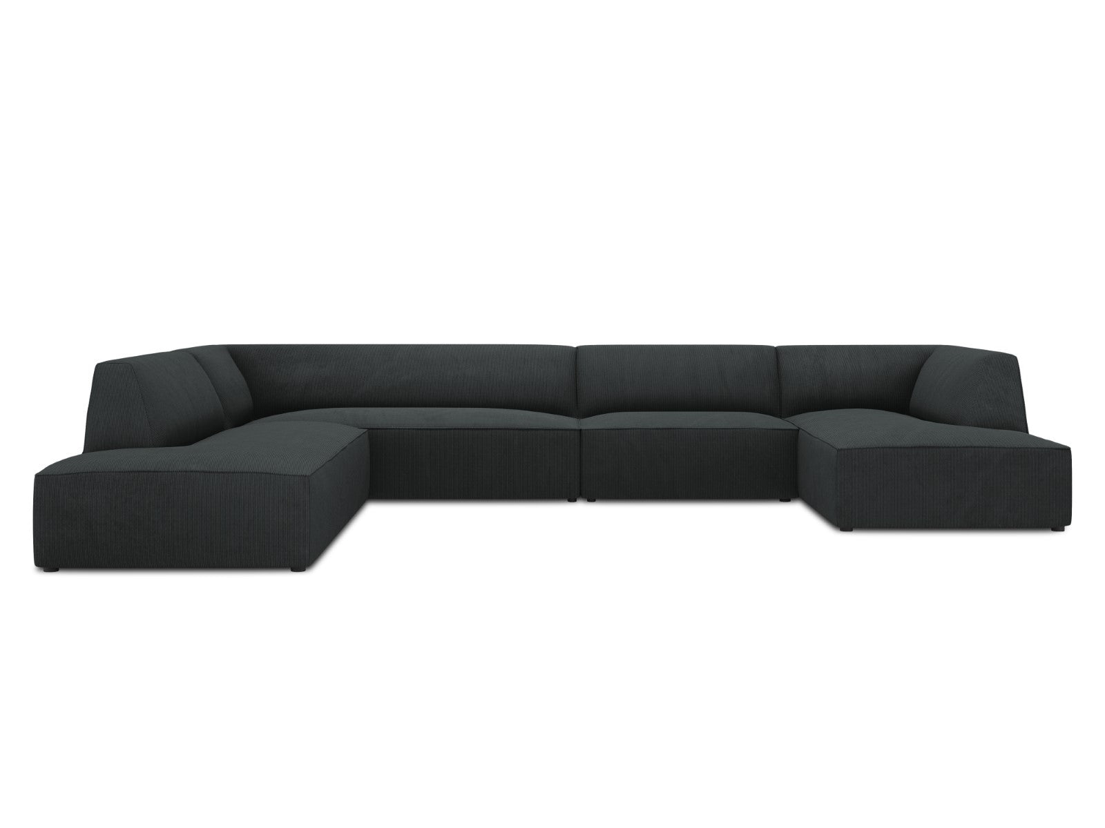 Micadoni Panoramische hoekbank links Ruby 7-zits, ribfluwelen, zwart -