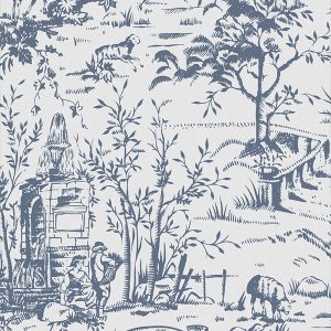 Laura Ashley Vliesbehang – Toile de Jouy Dark Seaspray – Blauw 10mx52c Laura Ashley Vliesbehang – Toile de Jouy Dark Seaspray – Blauw 10mx52c