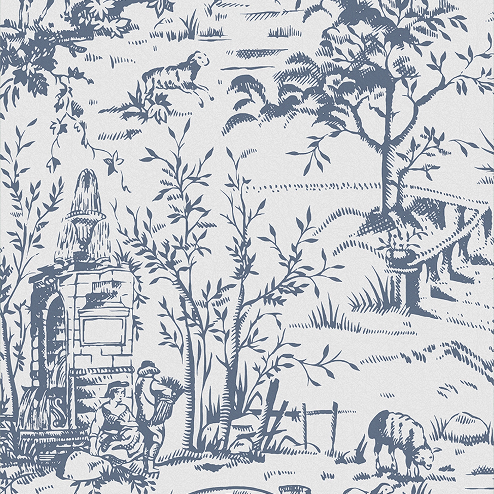Laura Ashley Vliesbehang - Toile de Jouy Dark Seaspray - Blauw 10mx52c