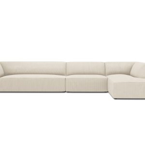 Micadoni rechter hoekbank Ruby 5-zits, ribfluwelen, lichtbeige – 180×3 Micadoni rechter hoekbank Ruby 5-zits, ribfluwelen, lichtbeige – 180×3