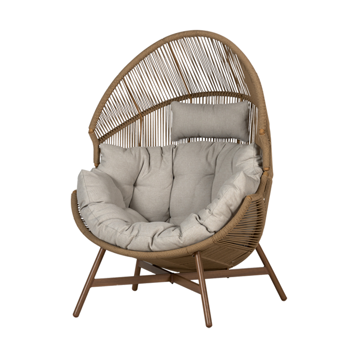 Lisomme Ayla Rattan Tuin Loungestoel Beige - Met Zitkussens