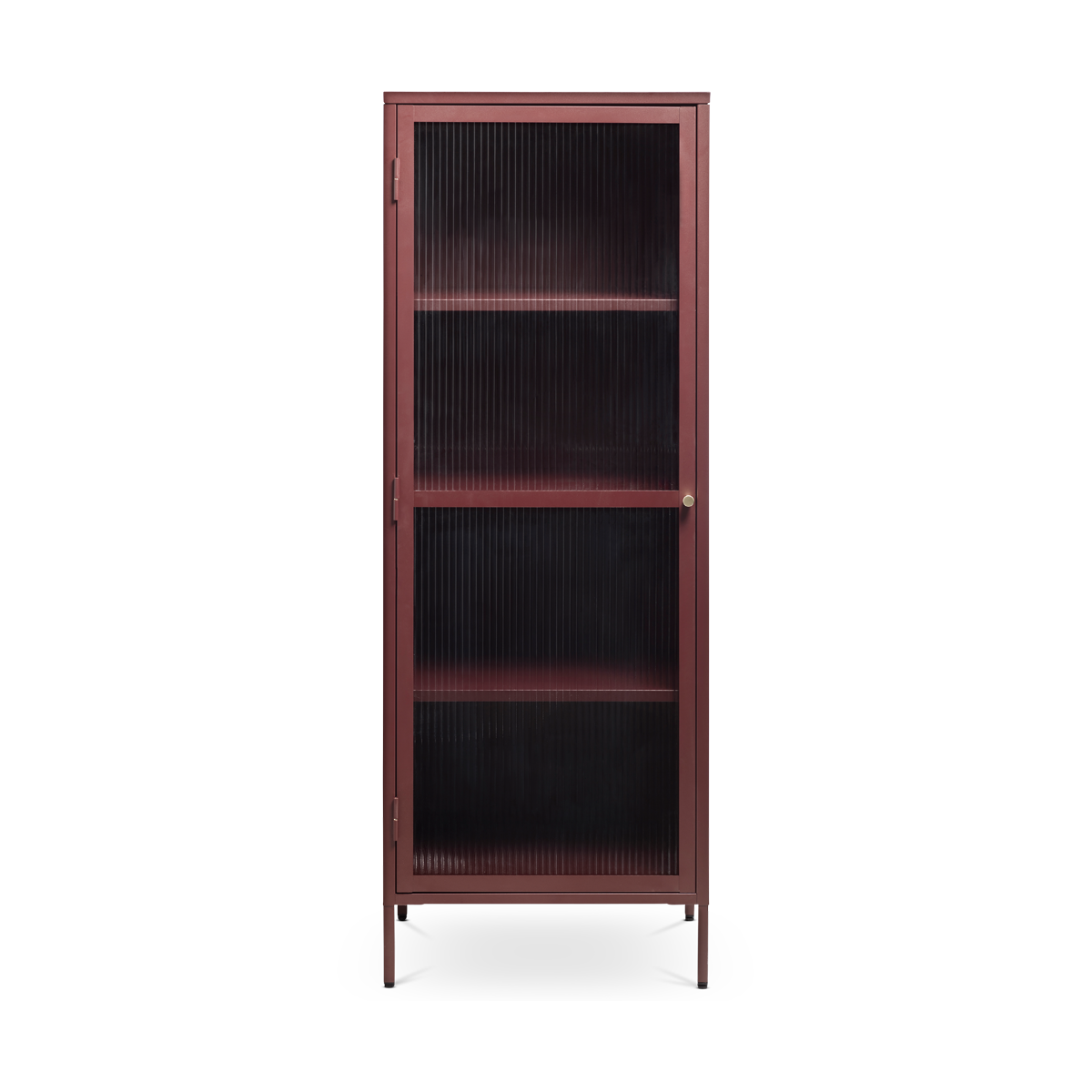 Olivine Katja Smalle Metalen Vitrinekast met Ribglas - B 58 cm - Rood