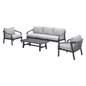 Monti loungeset – 4-dlg. – carbon black – rope taupe – valley sand Monti loungeset – 4-dlg. – carbon black – rope taupe – valley sand