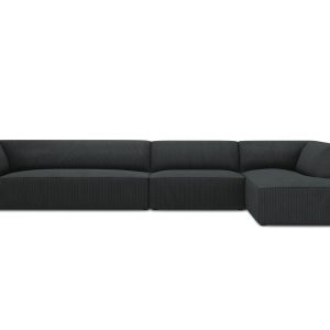 Micadoni rechter hoekbank Ruby 5-zits, ribfluwelen, zwart – 180x366x69 Micadoni rechter hoekbank Ruby 5-zits, ribfluwelen, zwart – 180x366x69