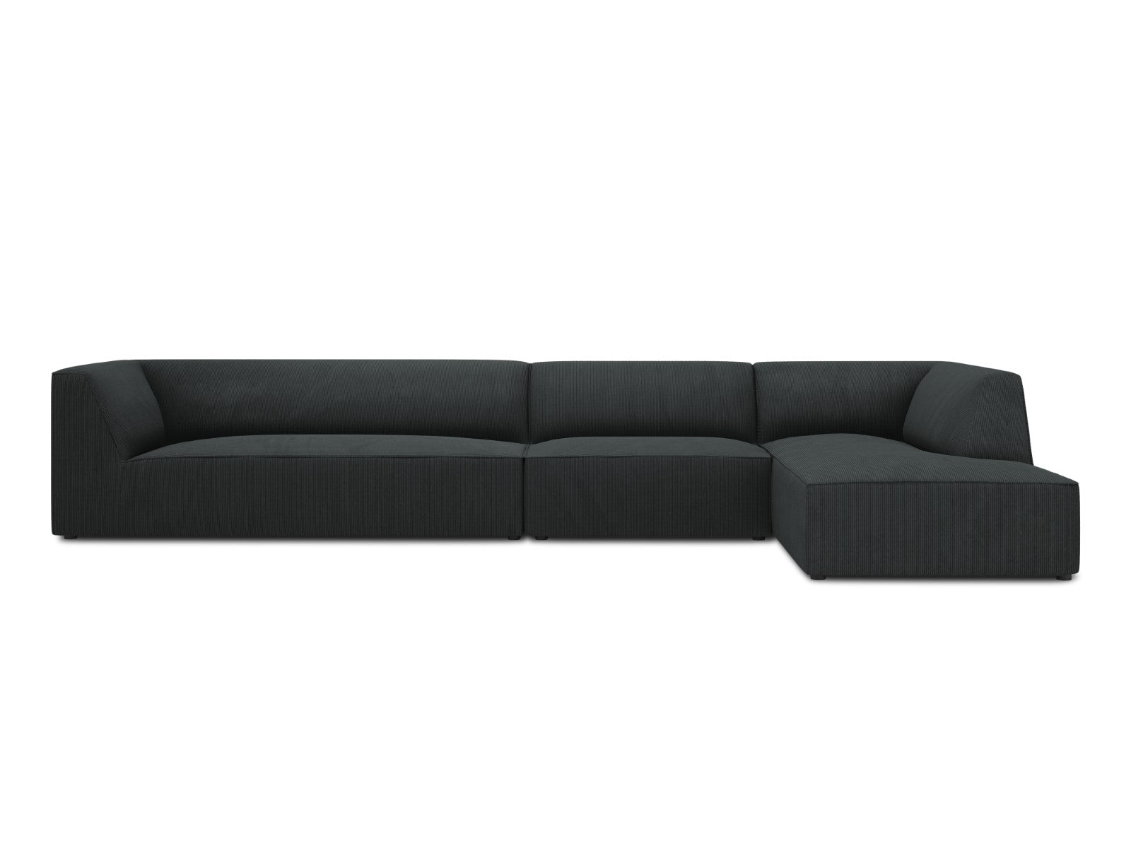 Micadoni rechter hoekbank Ruby 5-zits, ribfluwelen, zwart - 180x366x69