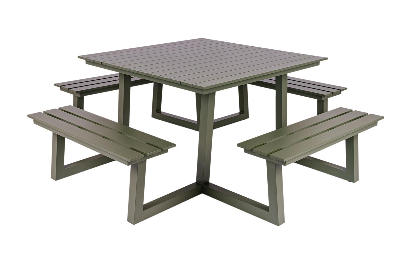 MaximaVida vierkante aluminium picknicktafel Dex 215 cm olijfgroen - o