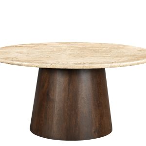 Livingfurn salontafel Valentino – Round 75cm – mangohout/travertin Livingfurn salontafel Valentino – Round 75cm – mangohout/travertin