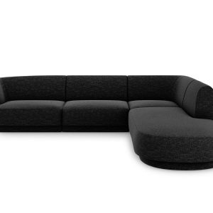 Micadoni rechter hoekbank Miley 6-zits, chenille, zwart – 248x255x70cm Micadoni rechter hoekbank Miley 6-zits, chenille, zwart – 248x255x70cm