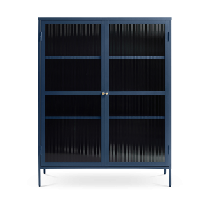 Olivine Katja Metalen Vitrinekast met Ribglas – B 111 cm – Blauw Olivine Katja Metalen Vitrinekast met Ribglas – B 111 cm – Blauw